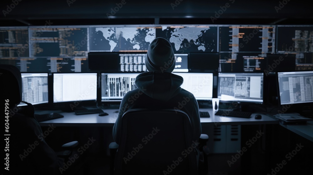 Enthusiastic hacker in hoodie, skillfully engaged in security system hacking, neural depiction of cyber mastery Enthusiastic hacker in hoodie, skillfully engaged in security system hacking, neural depiction of cyber mastery