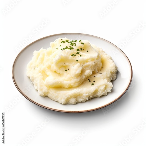 Delicious Bowl of Mashed Potatoes on a White Background Generative AI