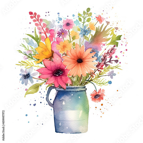 Watercolor flower bouquet. Illustration AI Generative.