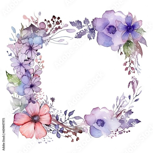 Watercolor floral frame. Illustration AI Generative.