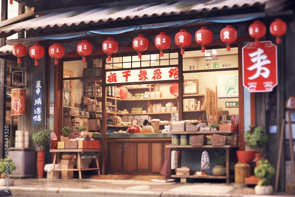 AI Generated Parallel shooting front shop that handles Japanese traditional style background AI Generated Parallel shooting front shop that handles Japanese traditional style background