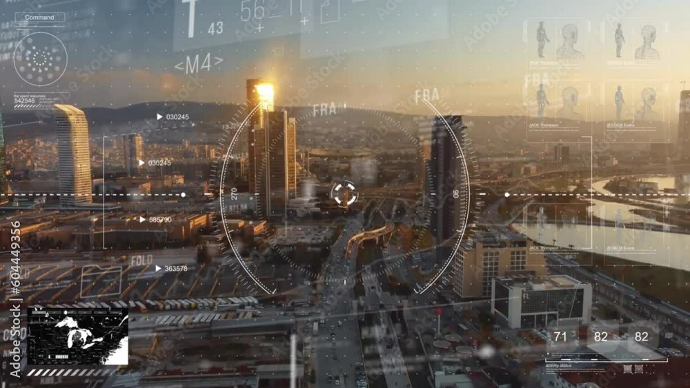 Smart city and communication network concept. 5G. LPWA Low Power Wide Area. Wireless communication. High quality 4k footage