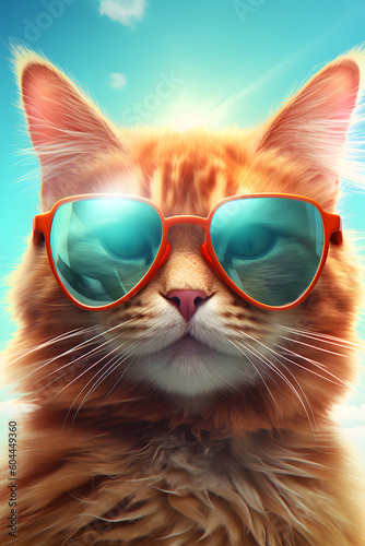 Orange cat wearing sunglasses - Generative AI © Leandra