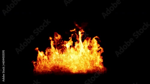 Close-up of the blazing fire scene in real and realistic colors Isolated by Alpha channel (transparent background)