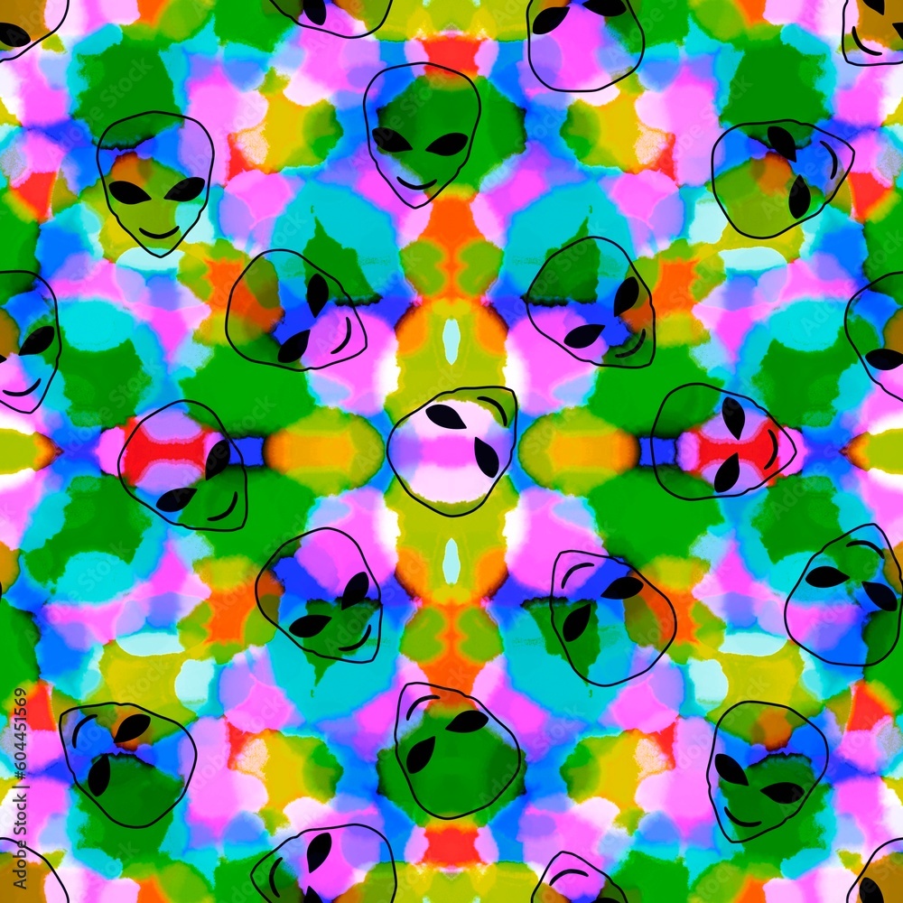 Cartoon aliens seamless paint neon spots pattern for wrapping paper and fabrics and linens and summer