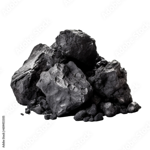 A solid piece of coal on a transparent background, Generative AI