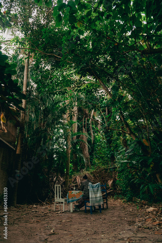 A person sitting below dense vegetation in Campeche  Florian  polis  Santa Catarina  Brasil