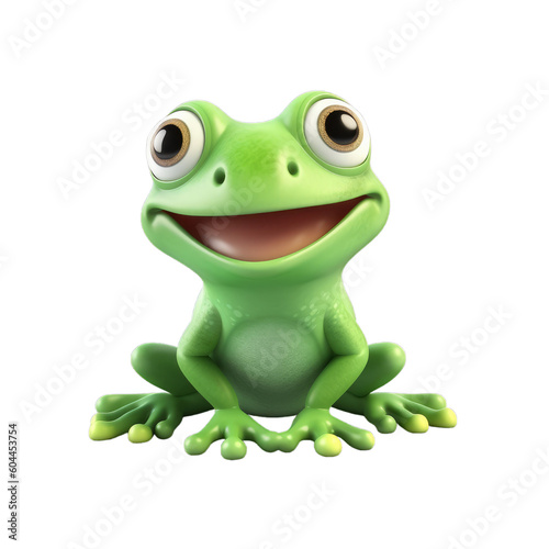 Cute green frog smiling on a transparent background, Generative AI