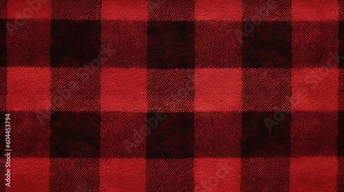 Red and Black Checkered Flannel Fabric Texture Background - Textile Material - Generative AI