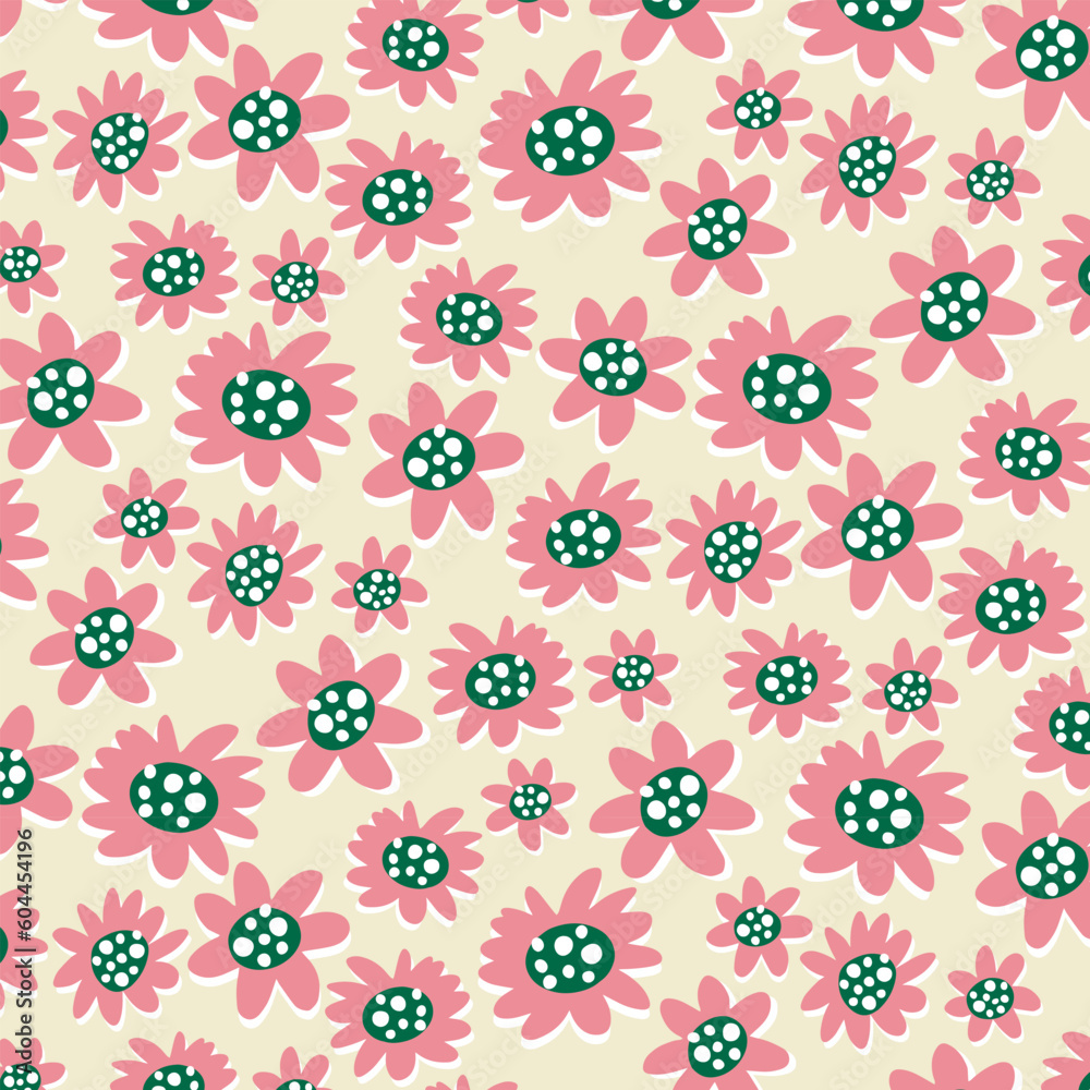 Fototapeta premium A pink flower pattern. Simple girly print. Vector illustration.