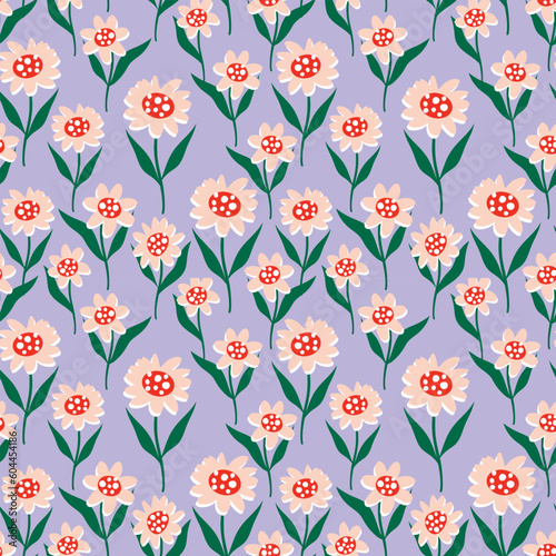 Seamless pattern with flowers on a purple background.