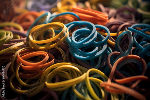 Macro Close-up of a Pile of Colorful Rubber bands (Generative AI) 