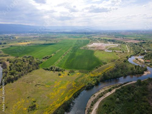 Aerial view of Blooming rapeseed field, Bulgaria