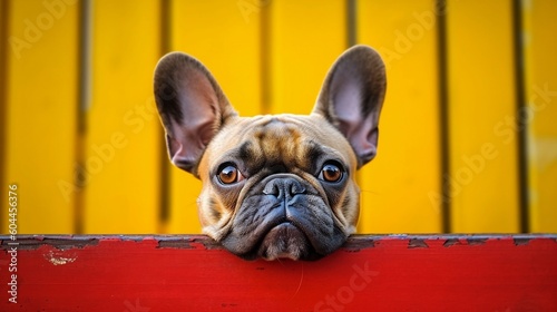 French bulldog isolated over red and yellow background - Generative AI © Neel