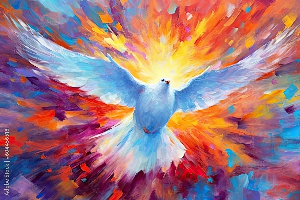 Abstract art. Colorful painting art of a dove. Holy Spirit concept ...