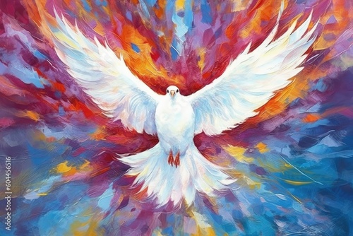 Abstract art. Colorful painting art of a dove. Holy Spirit concept. Christian illustration. Generative AI.