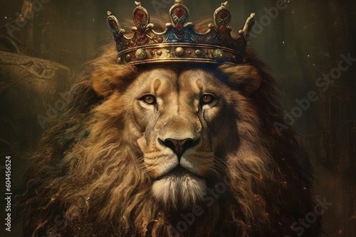 Lion with a King Crown. Generative AI.