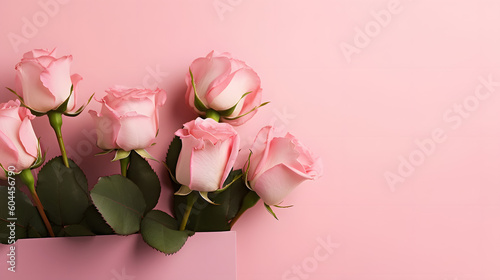 Composition of roses on pink background