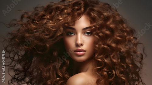 Hermosa joven latina con el cabello rebelde y alborotado en una fotografía de moda que resalta la textura de su cabello castaño claro IA Generativa