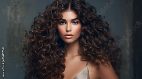 Hermosa joven latina con el cabello rebelde y alborotado en una fotografía de moda que resalta la textura de su cabello moreno IA Generativa