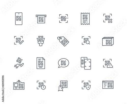 Qr code outline icons set