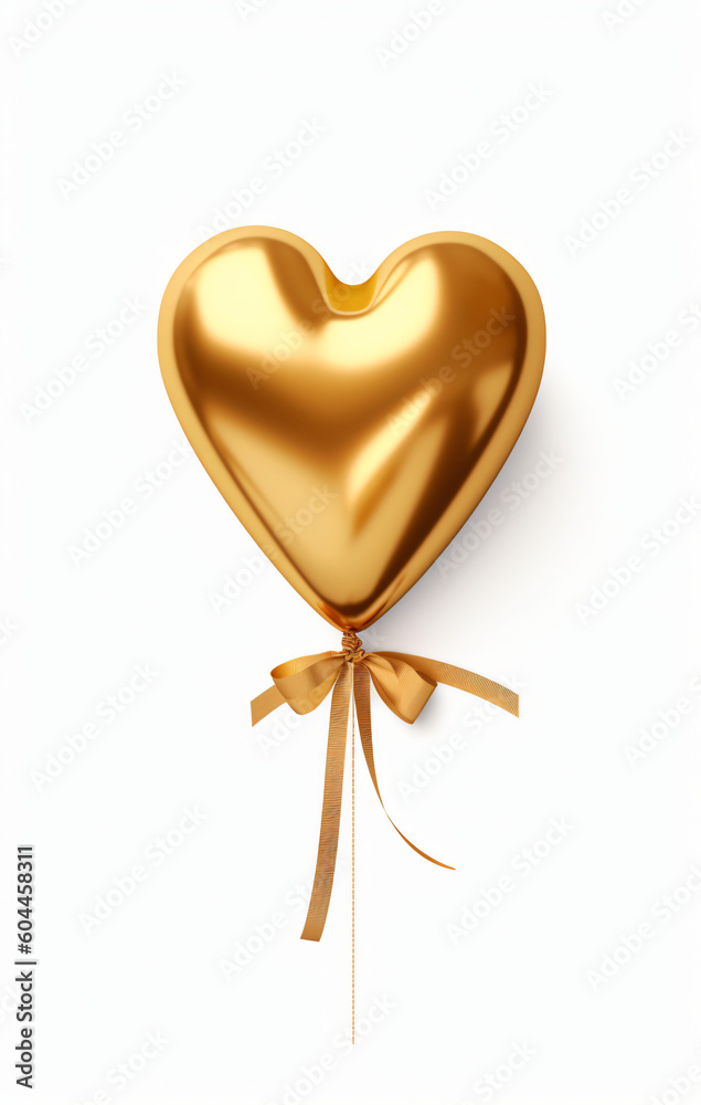 close up of a golden heart shaped balloon on a stick, balloon, shiny gold, Generative Ai close up of a golden heart shaped balloon on a stick, balloon, shiny gold, Generative Ai