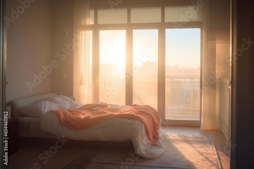 AI Generated Blurred bedroom in the morning view background