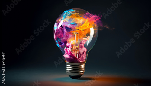 creativity concept of a lightbulb made from oil paint mix illustration
