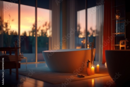 AI Generated Blurred living bath room in the evening view © NikahGeh
