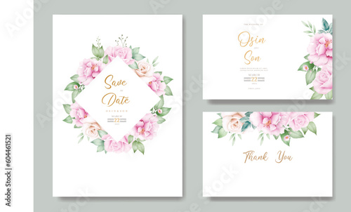 wedding invitation card with floral leaves watercolor © retno
