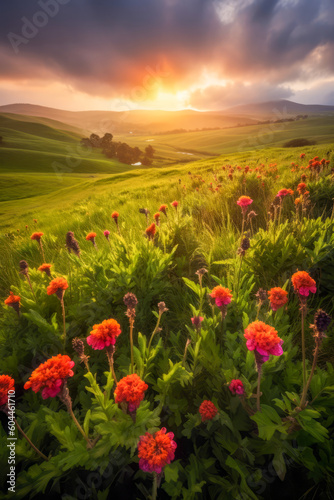 poppy field in the sunset