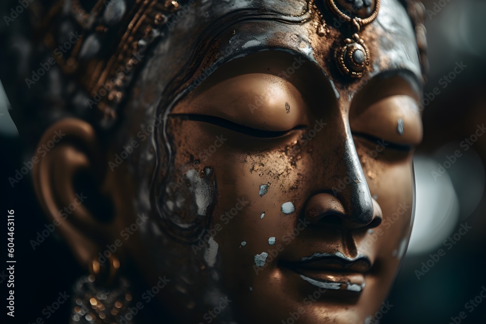 Close up of a golden statue of a buddha in temple Close up of a golden statue of a buddha in temple