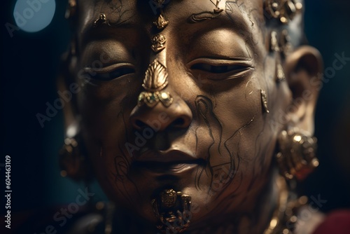 Close up of a golden statue of a buddha in temple