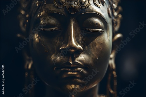 Close up of a golden statue of a buddha in temple