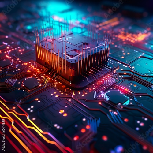 The concept of artificial intelligence with a futuristic and abstract representation, featuring interconnected circuits, glowing lines, Generated AI