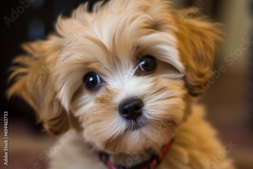 Cute little puppy posing closeup. Generative AI