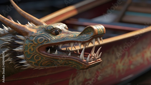A wooden dragon head of dragon boat