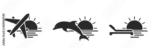 summer vacation icons. plane, sunbed, dolphin, sea and sun. vector images for tourism design