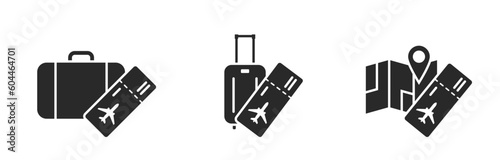 air travel icons. flight ticket, luggage and vacation symbol. vector images for tourism design