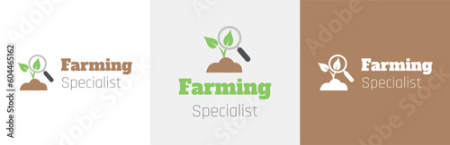 Agronomist logo design set, farming specialist modern logotype symbol, agriculture expert emblem concept, seedling inspecting editable commercial illustration, cultivation branding, brand identity