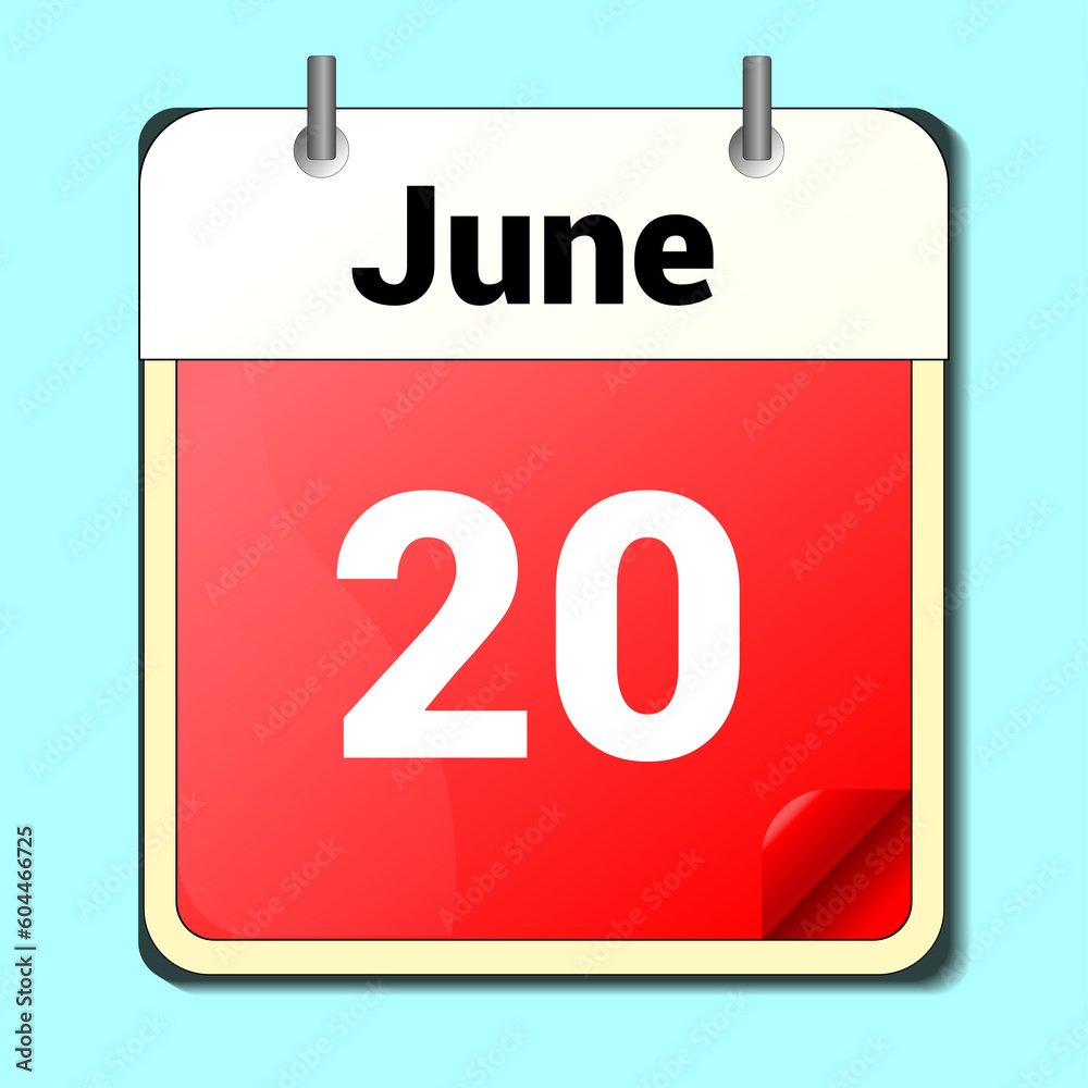 day on the calendar, vector image format, June 20