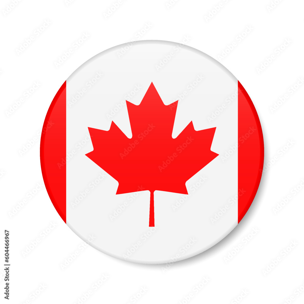 Canada circle button icon. Canadian round badge flag. 3D realistic isolated vector illustration Canada circle button icon. Canadian round badge flag. 3D realistic isolated vector illustration