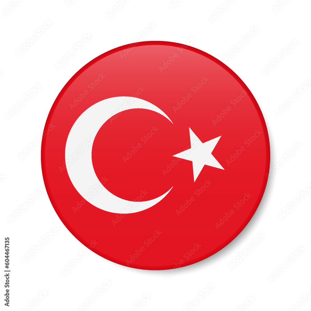 Turkey circle button icon. Turkish round badge flag. 3D realistic isolated vector illustration