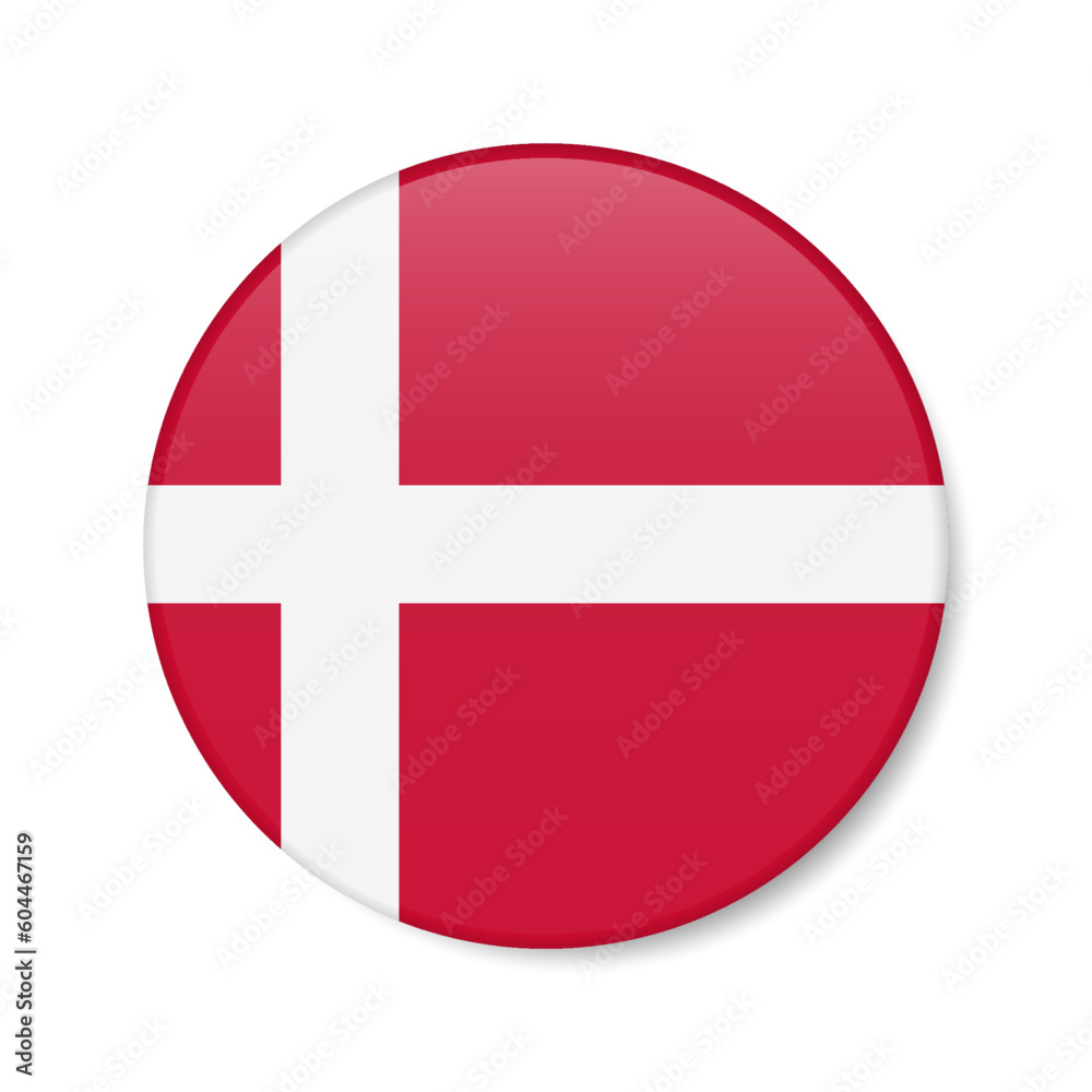 Denmark circle button icon. Danish round badge flag. 3D realistic isolated vector illustration Denmark circle button icon. Danish round badge flag. 3D realistic isolated vector illustration