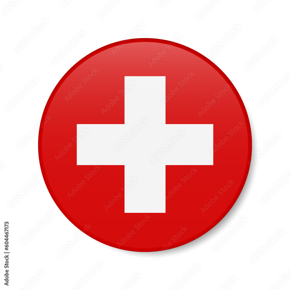 Switzerland circle button icon. Swiss round badge flag. 3D realistic isolated vector illustration Switzerland circle button icon. Swiss round badge flag. 3D realistic isolated vector illustration
