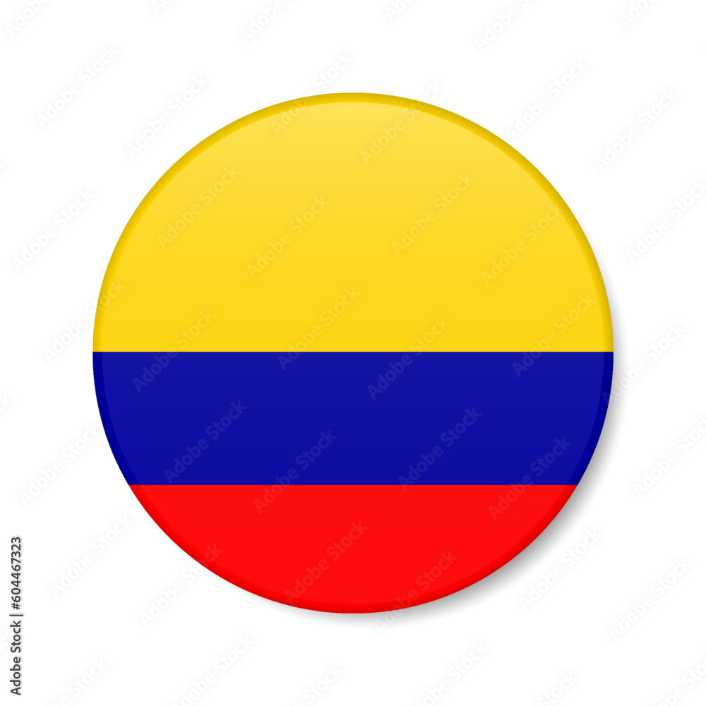 Colombia circle button icon. Colombian round badge flag. 3D realistic isolated vector illustration Colombia circle button icon. Colombian round badge flag. 3D realistic isolated vector illustration