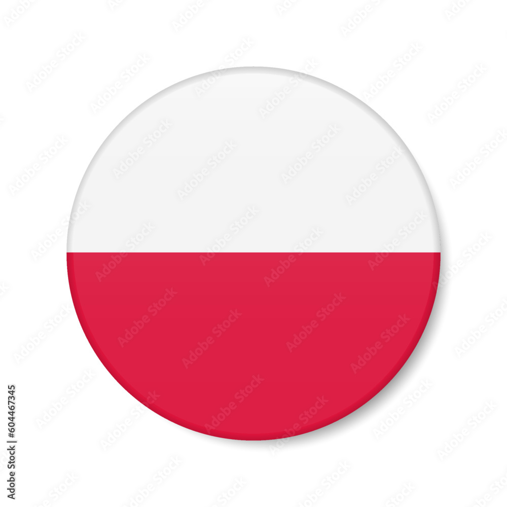Poland circle button icon. Polish round badge flag. 3D realistic isolated vector illustration Poland circle button icon. Polish round badge flag. 3D realistic isolated vector illustration
