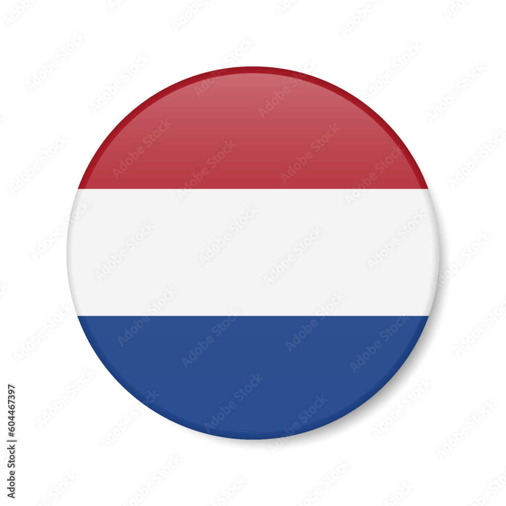 Netherlands circle button icon. Holland round badge flag. 3D realistic isolated vector illustration Netherlands circle button icon. Holland round badge flag. 3D realistic isolated vector illustration