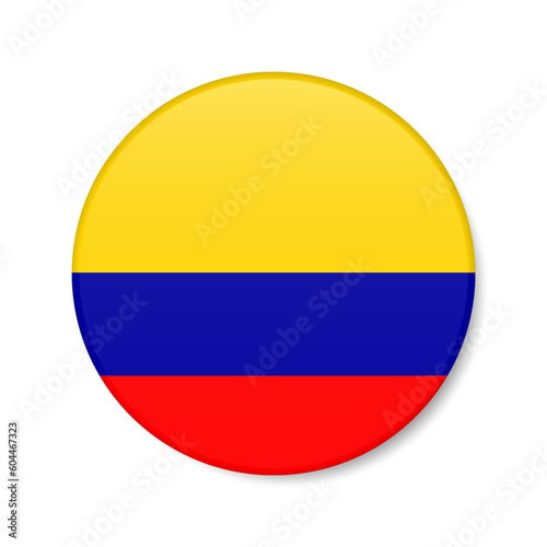 Colombia circle button icon. Colombian round badge flag. 3D realistic isolated vector illustration