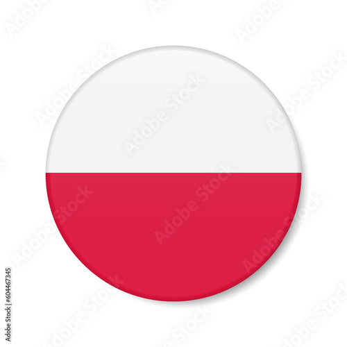 Poland circle button icon. Polish round badge flag. 3D realistic isolated vector illustration